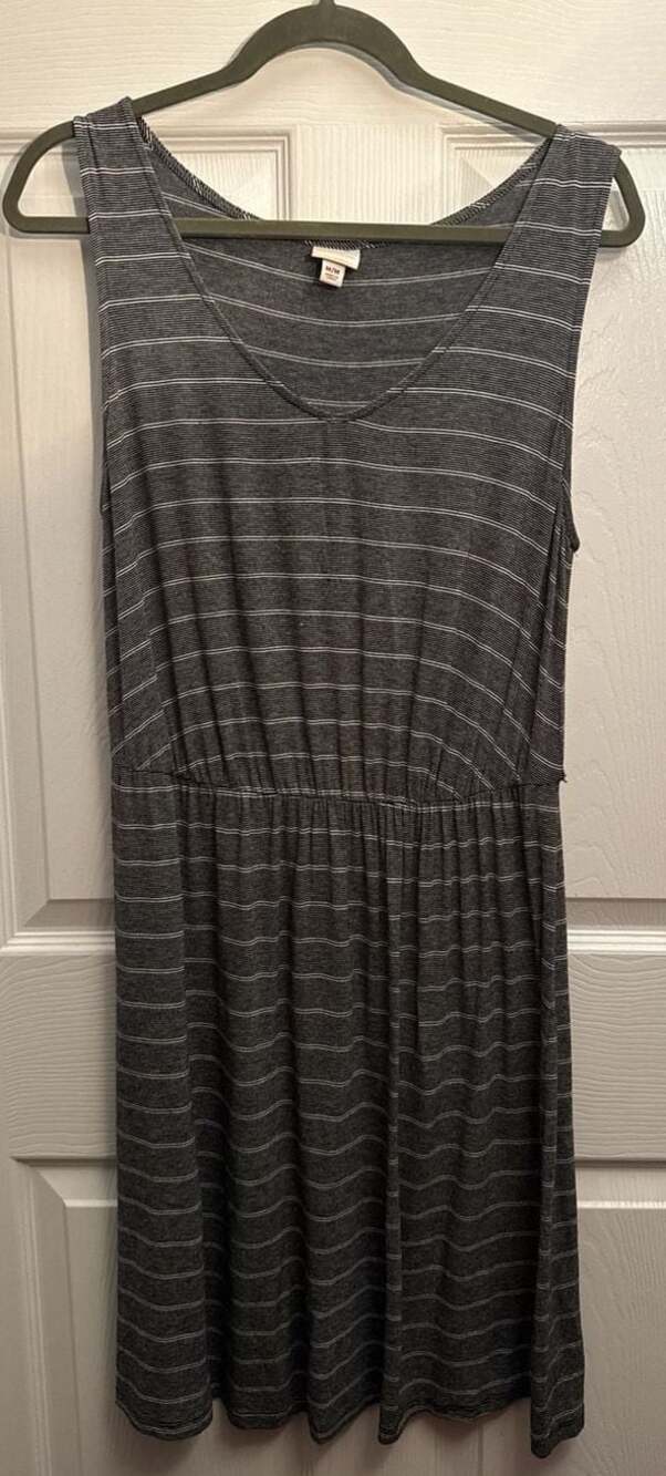 Merona Gray and White Striped Sleeveless Knit Dress Size Medium